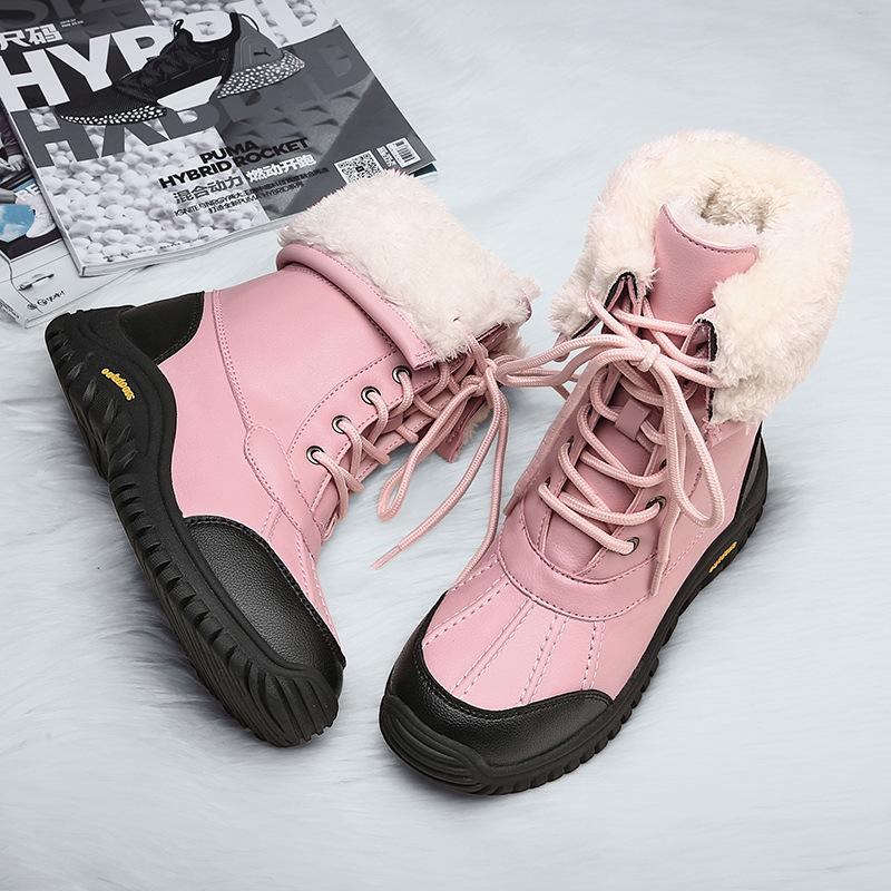 High-top cotton boots, winter outdoor snow boots, women's piled thickened warm large-size waterproof casual sports cotton shoes