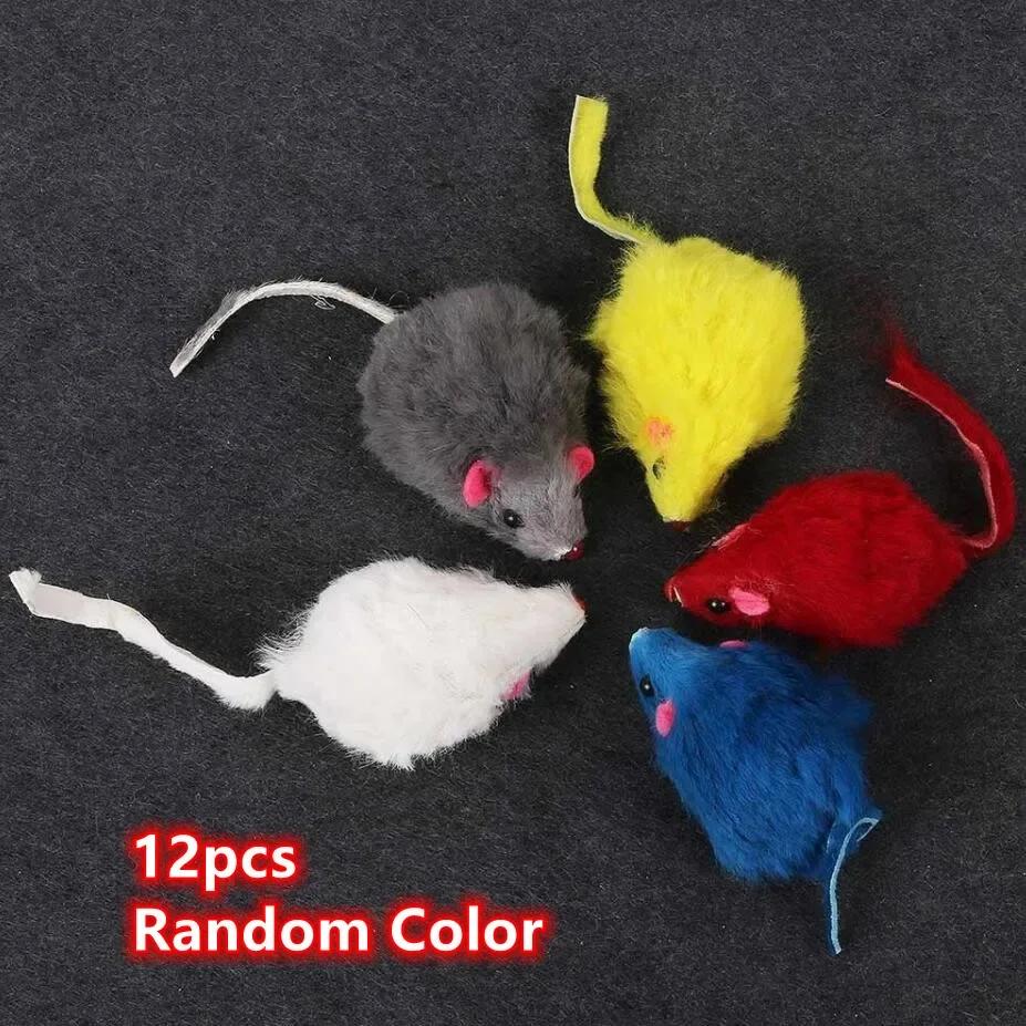 12 Pezzi Mouse Pelo Vero Misto Caricato Gatto Interattivo Gattino Giocattoli Gatti Da Catturare Masticare Con Suono Animale Domestico Gatto Giocattoli Forniture