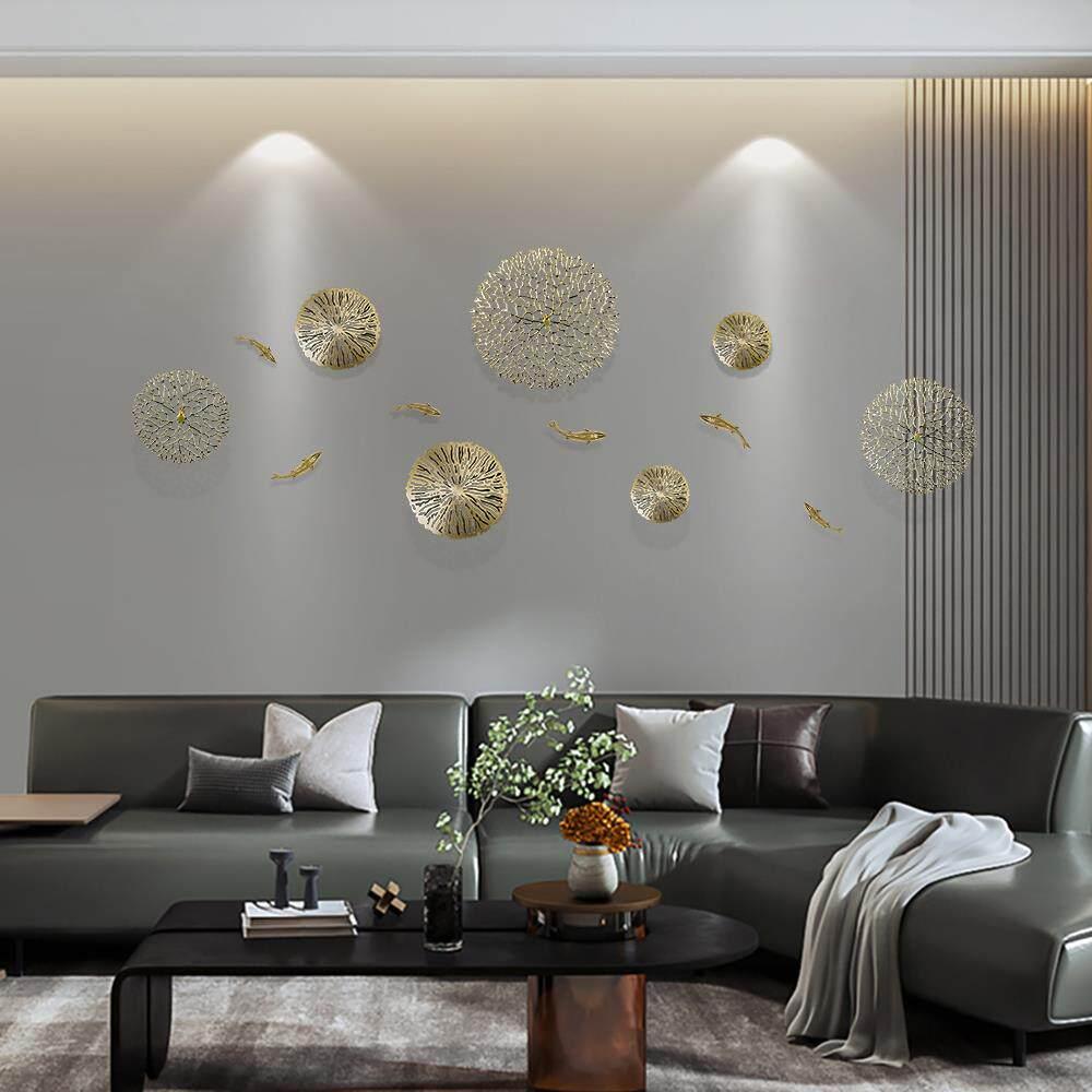 Modern 3D Metal Wall Art Creative Goldfish & Lotus Leaf Metal Wall Hanging Home Office Decoration Living Room Background