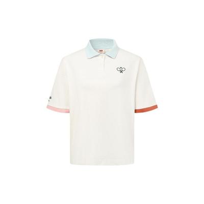 Levis Color Block Logo Print Short Sleeve Polo Shirt Women Tops White A4934-0000