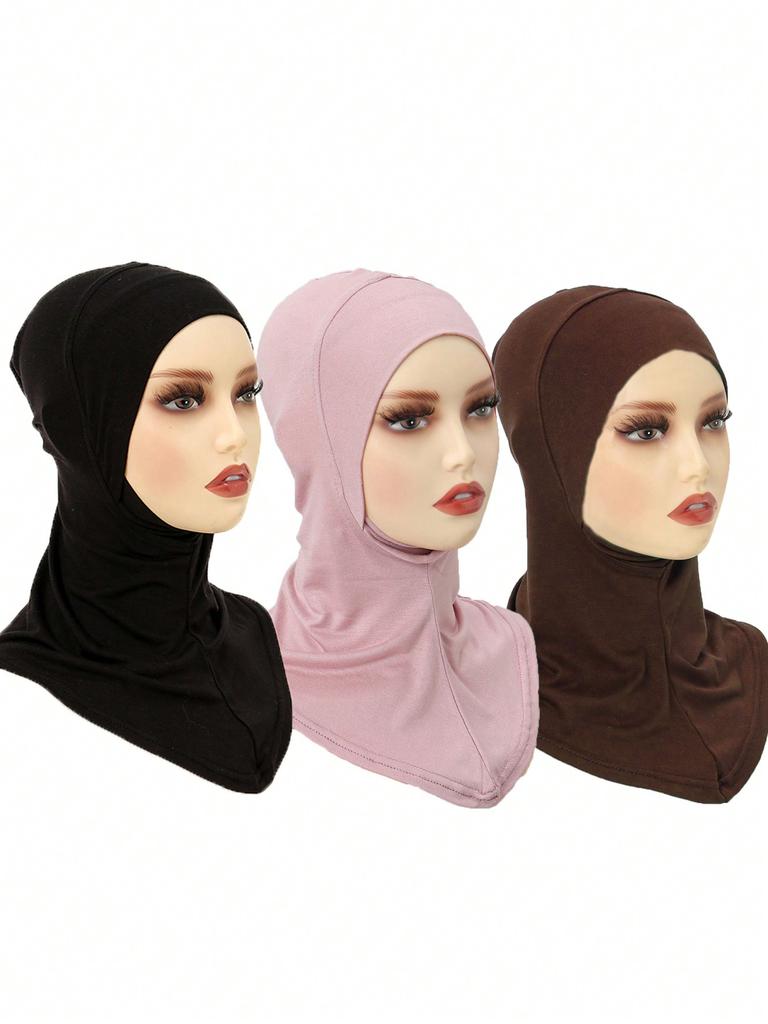 3PCS Muslim Inner Cap Hijab For Women Solid Underscarf Hijab Undercap Scarf Turban Hat Islamic Hijabs Ready To Wear Headcover