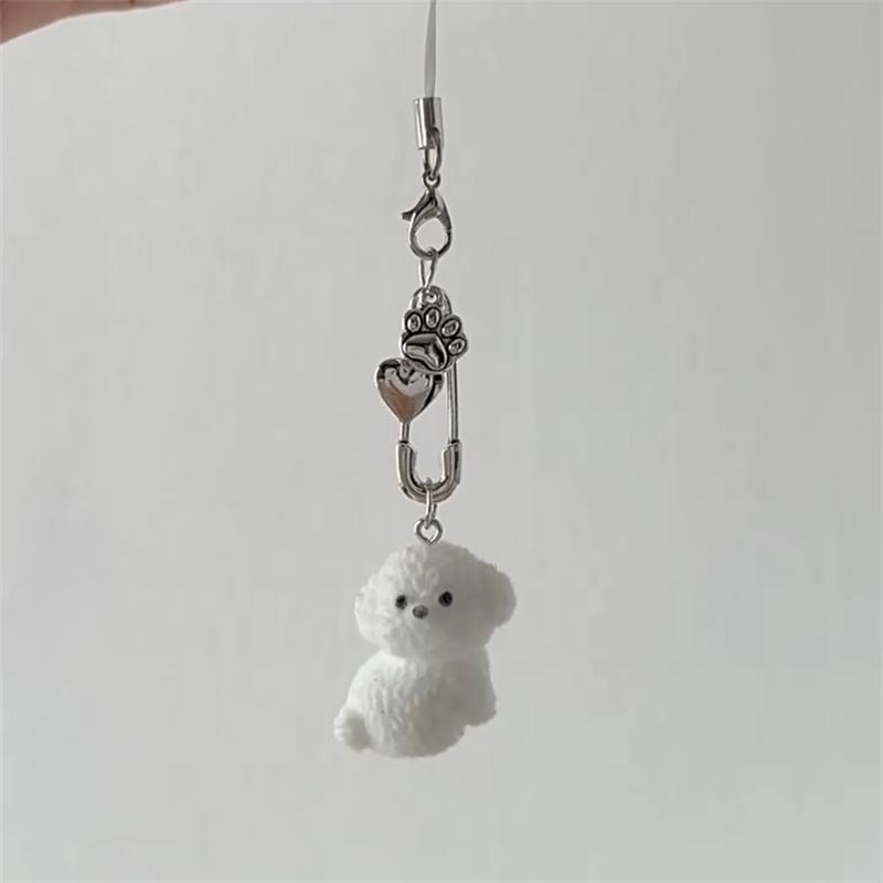

Cute 3D White Bichon Dog Phone Charm Pendant Keychain For iPhone 16 15 14 For Girl Sweet Phone Strap Lanyard Chain Gift Bracelet