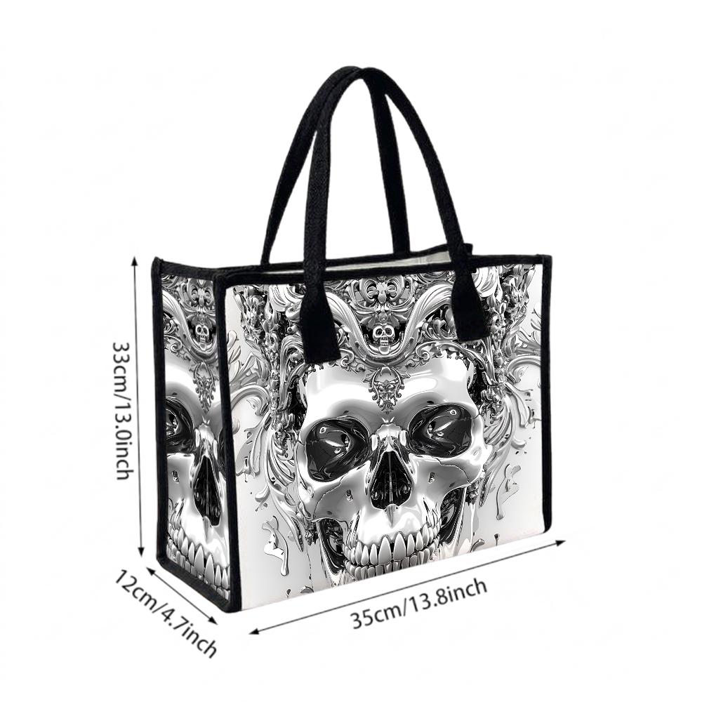 Gothic Skull Print Tote Bag for Daily Use