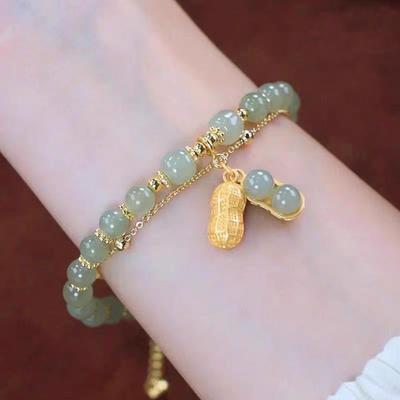 Authentic Hetian Jade Bracelet Women's Good Thing Peanut Versatile New Internet Celebrity Bracelet Lucky Brand Birthday Gift