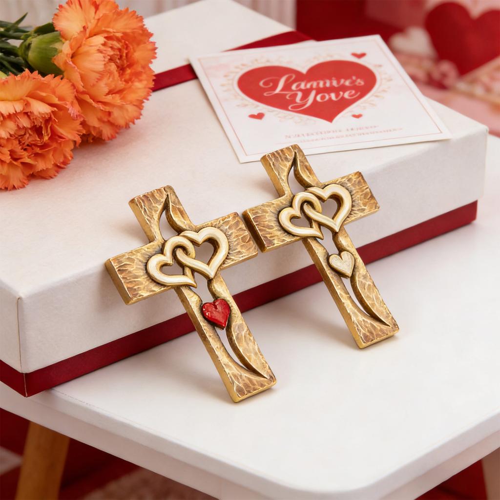 Marriage Cross For Wall Love Wall Decor, Handmade Wooden Intertwined Heart Wall Cross For Wedding Valentine Christmas Gift
