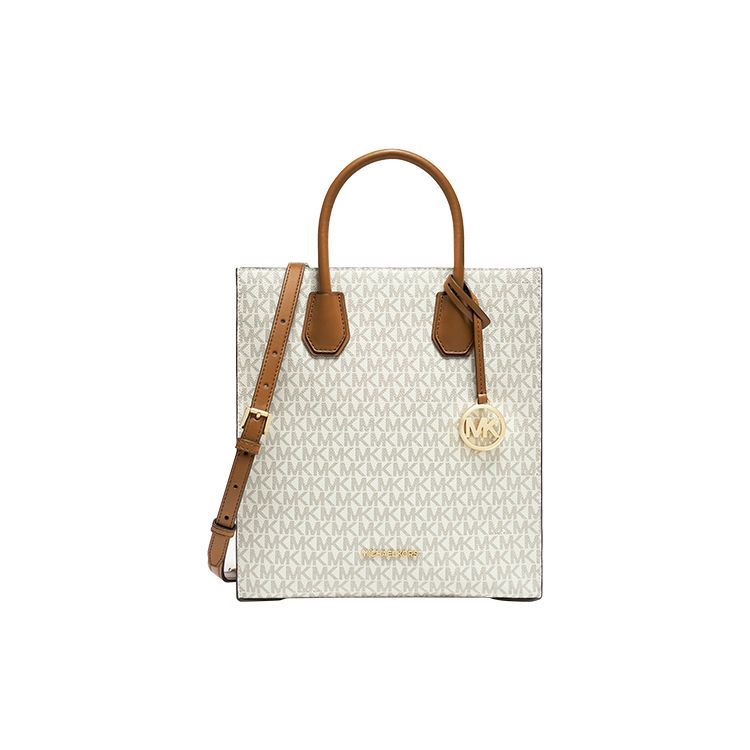 

Michael Kors MK Mercer Monogram Logo Color Block Commuter Leather Tote Bag Women tote bags Vanilla-White Brown 35F1GM9T8B-150 Basic Set (Bag+Dust Bag)