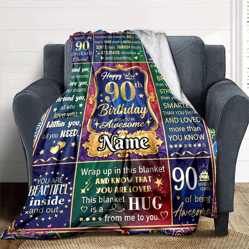 Elegant 90Th Birthday Celebration Poster Design Blanket Personalized Name Soft Comfortable Stylish Blanket Car Blanket Perfect For Travel Camping