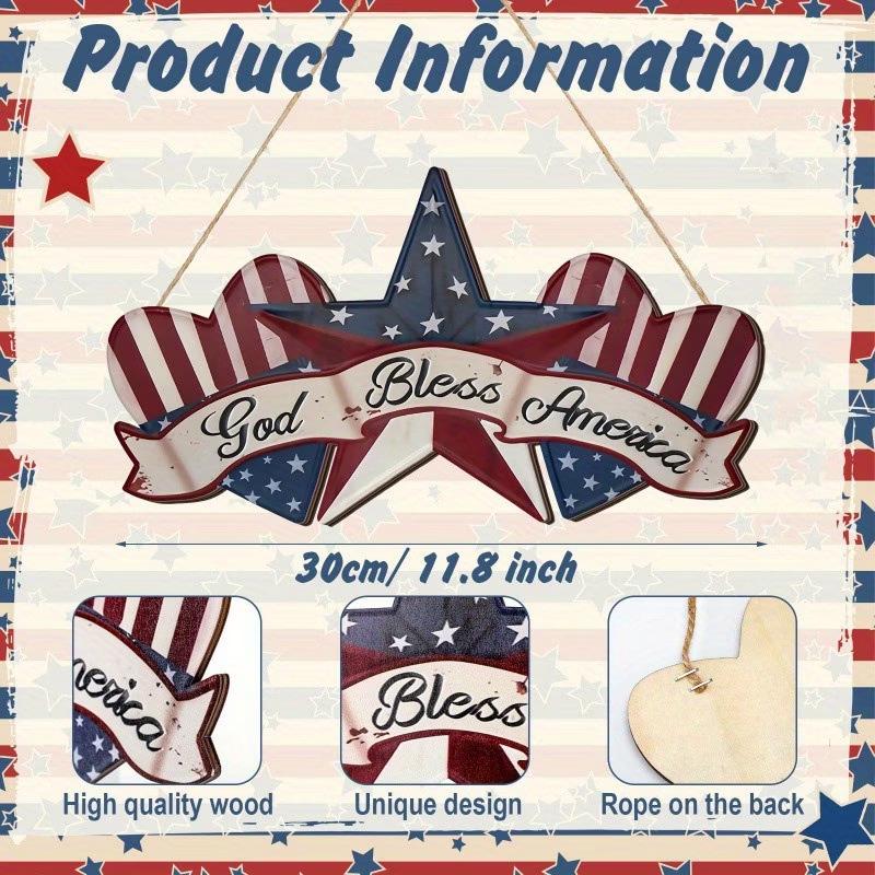 Patriotic Wooden Star Door Ornament - "God Bless America" Independence Day Decoration