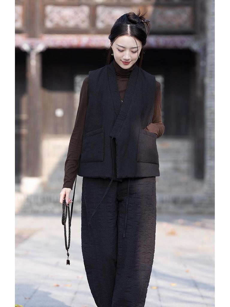 Winter Cotton Linen Women's Quilted Slimming Warm Pants