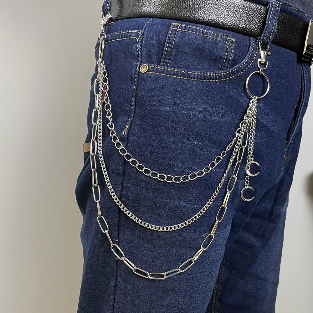 Hip-hop Personalized Metal Crescent Moon Pendant Waist Chain, Punk Street Shot Versatile Multi-layer Chain Trouser Chain
