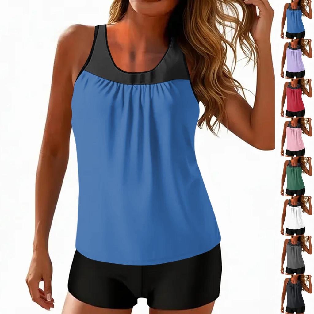 Zweiteiliges Tankini-Badeanzug-Set für Damen mit ärmellosem, locker sitzendem Oberteil und Badeshorts für bequeme Bademode