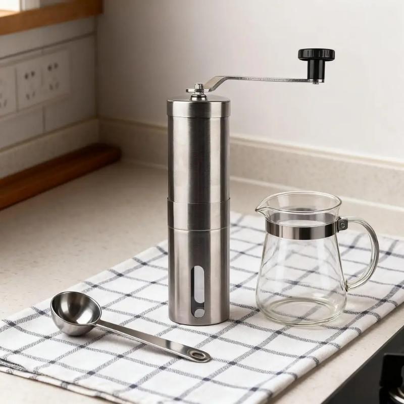 Manual Stainless Steel Coffee Grinder, Adjustable in Multiple Settings, with Handle, Small Portable Grinder, for Home Use
