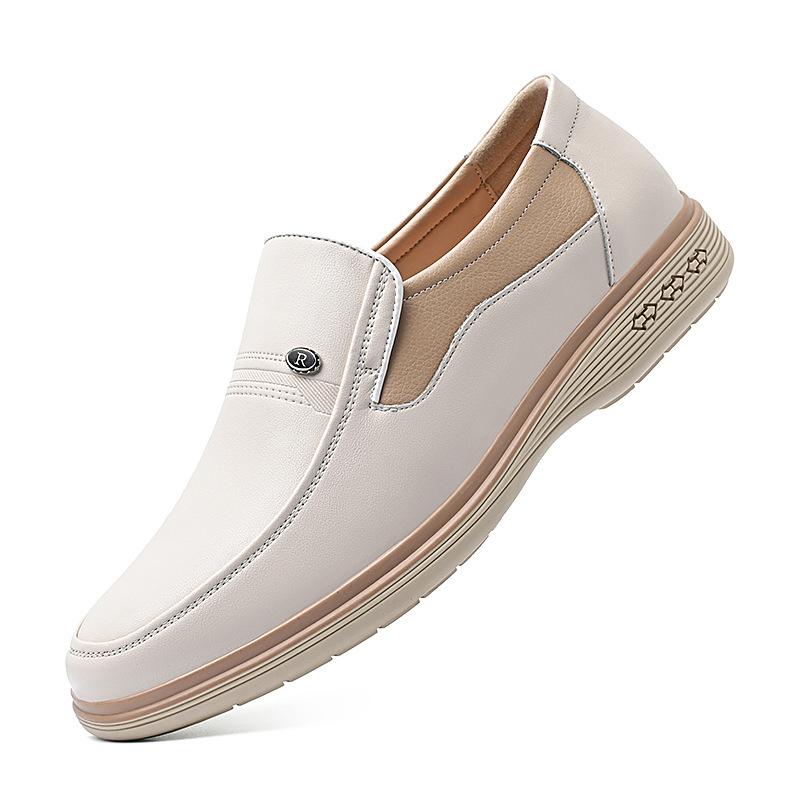 Fashion Business Beige White Men's Shoes Fashion Leather Casual Light Middle-aged Shoes for Men Newdesigner Spring Autumn Hollow Sandals