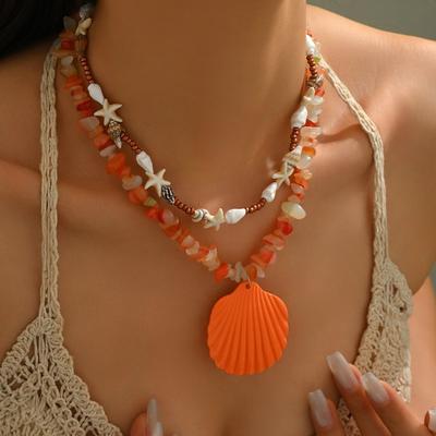 Beaded Necklace Bohemian Ocean Style Accessories Ladies Summer Shell Stacked Collarbone Chain