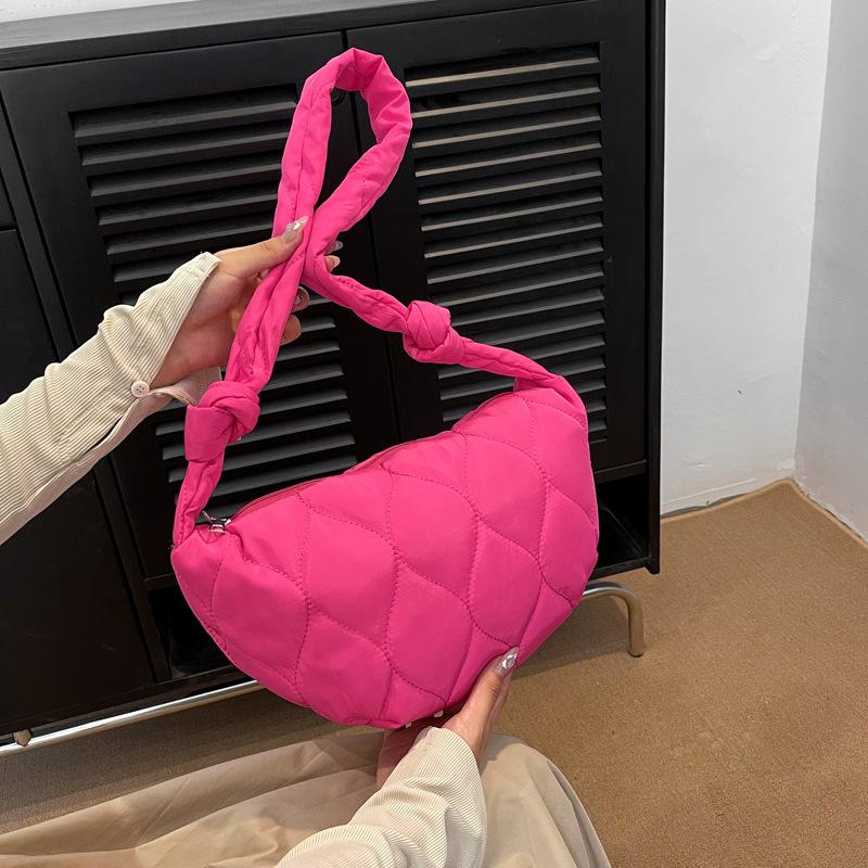 Bag Large Capacity Single Shoulder Oblique Span Dumpling Bag Embroidered Grid Nylon Moon Bag Retro Fashion Girl Bag