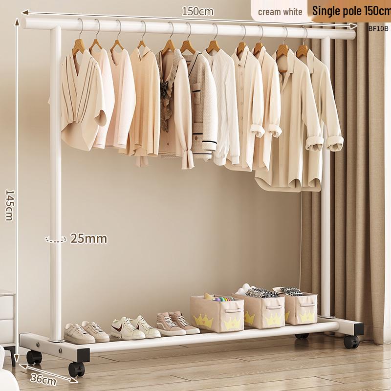 Floor Standing Clothes Rack and Coat Stand with Folding Single Pole for Bedroom or Dormitory.