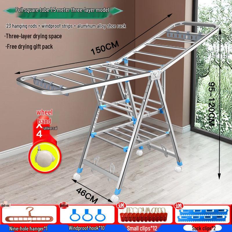 Foldable Stainless Steel Clothes Rack for Indoor/Outdoor Use