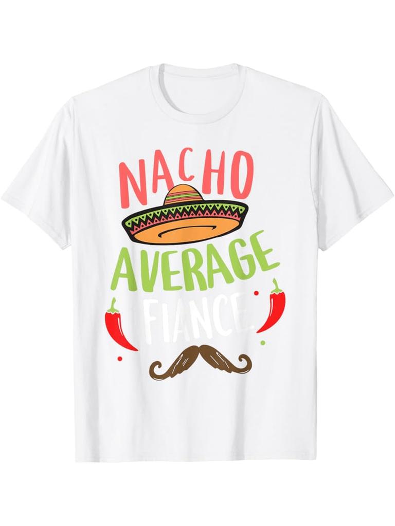 MenS Funny Mexican Mustache   TShirt Slogan Chili Pepper Print  Black Casual Short Sleeve Round Neck Tee for Themed Parties