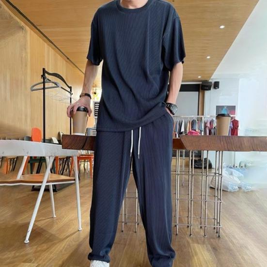 1 Set Top Pants Solid Color Loose Summer Crew Neck Draping Outfit