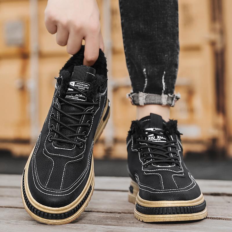 Men's Shoes Trend with Plush Sports Shoes Leather Face Loafers 2025 New Comfortable Thick Soled Work Shoes Zapatillas Informales