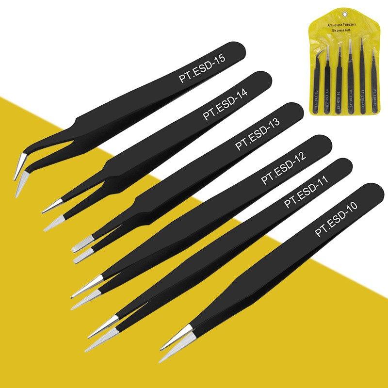 6 Pieces Per Set Anti-static Stainless Steel Tweezers Tool For Eyelash Extension Supplies Makeup Tools Wholesale