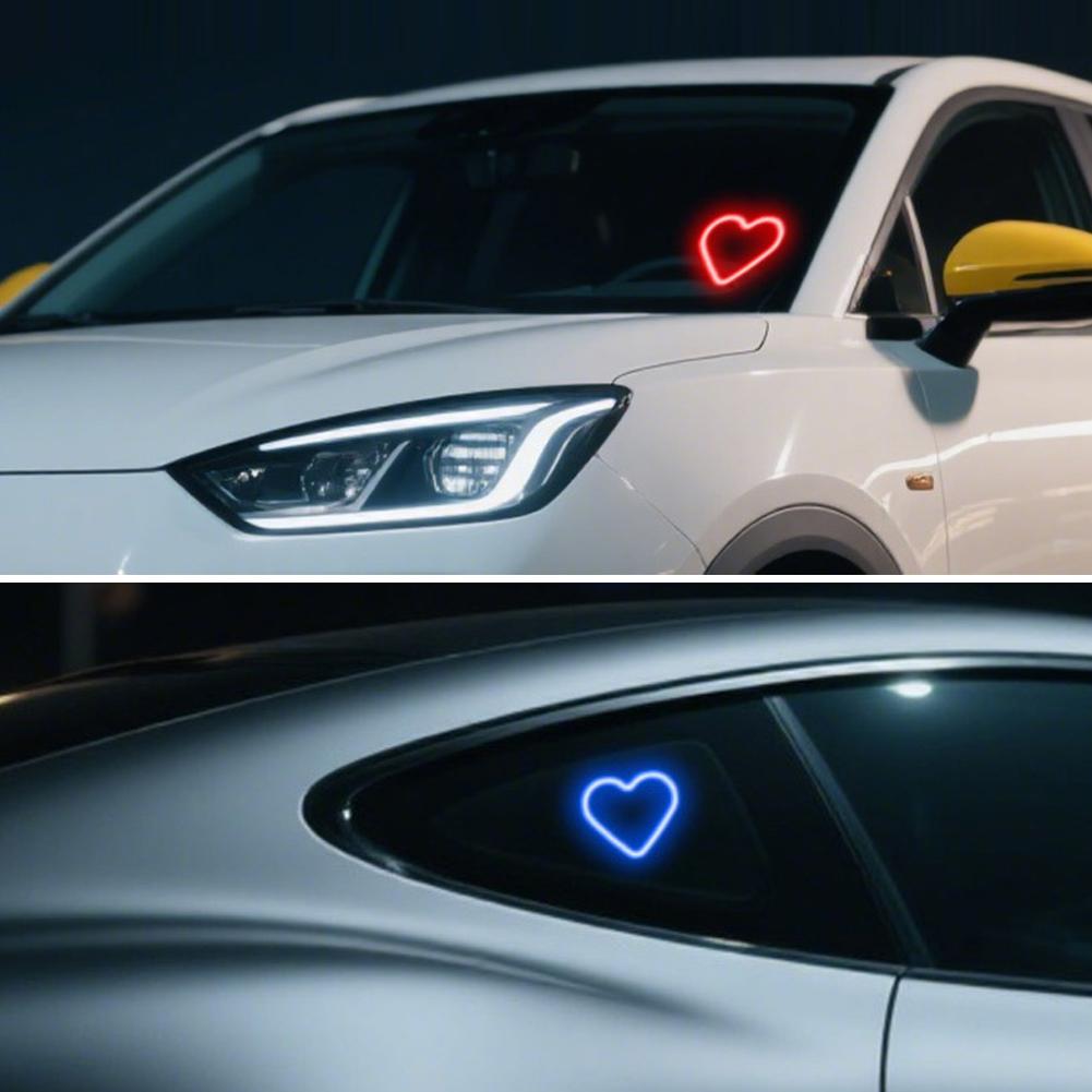 Solar Powered LED Heart Shape Car Interiors Atmosphere Decor Light Car Window Neon Light Decorative Lamps