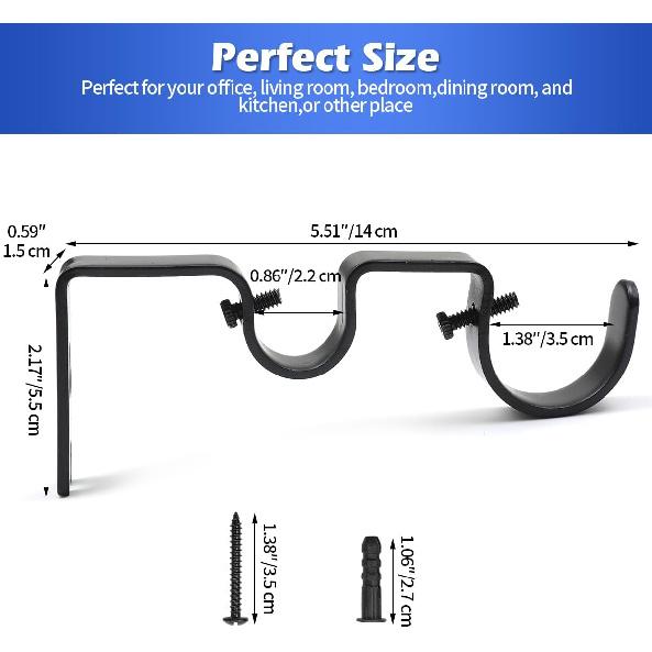 Creatyi Heavy Duty Double Curtain Rod Bracket Double Rod Holders for 1 1/4 Inch and 3/4 Inch Rod (2 PCS, Black)