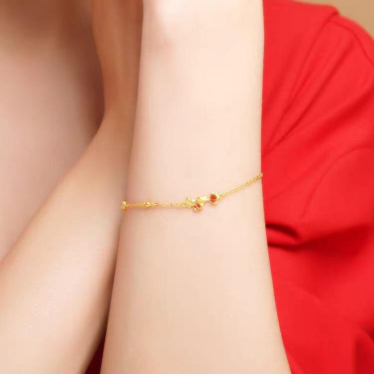 Ancient Style Gilt Goldfish Carp Bracelet with Jinghong Brocade