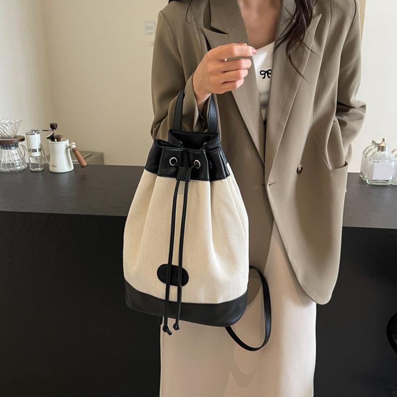 Fashion Designer Patchwork Bucket Bag for Women Drawstring Canvas Backpacks Girls Large Capacity School Shoulder Bags Handbags CLE