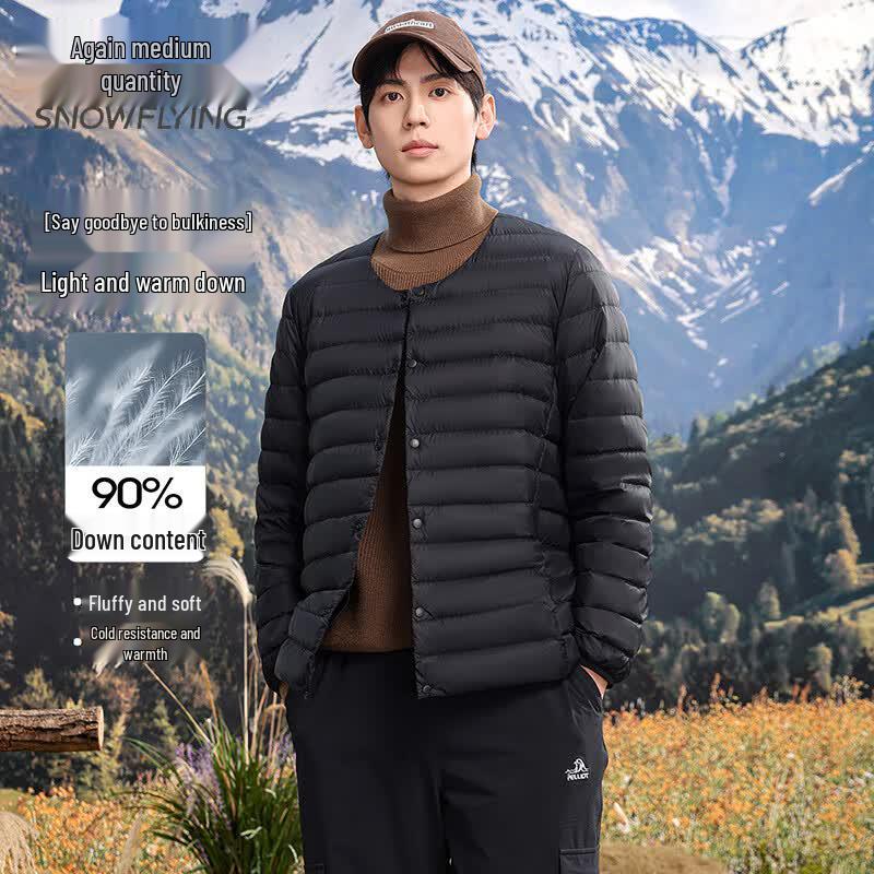 Men s Short Round Neck Lightweight 90% Down Jacket L 175/92A