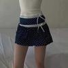 Retro Polka Dot Bow Lace Trim A-line Skirt - Summer Slimming Style