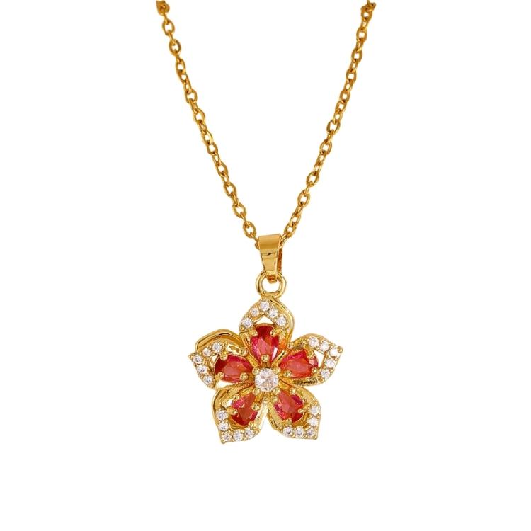 Exclusive Movable Flower Design Cubic Zirconia Necklace Titanium Steel Clavicle Chain Accessories for Gift