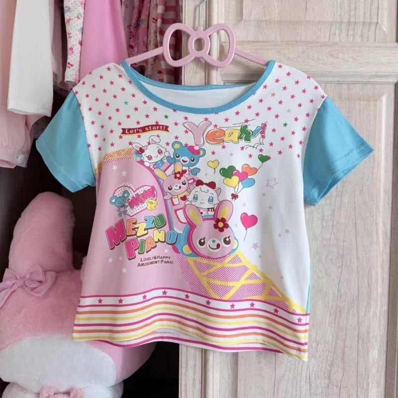 Lolita Print Tops Bow Cake Blouse Y2K JK Lolita Japan Kawaii Girl Cute Sweet Lace T-shirt A-line Spliced Cake Skirt New Chic