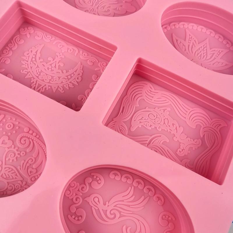 Silicone Soap Mold, 6 Cavities Soap Making Mould Mixed Patterns Hand Craft Molds for DIY Handmade Soap Great Gift