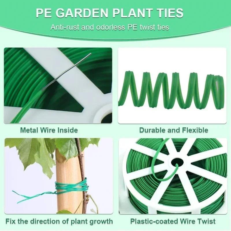 1Roll Multifunctional Plastic Steel Twist Ties, Sturdy Reusable Garden Plant Support Strap, 50/30/20M Length for Flower & Climbing Plants