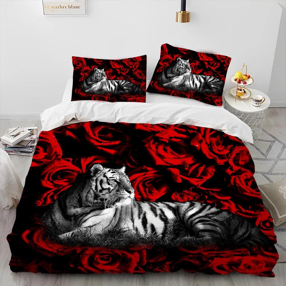 Set Biancheria da Letto Trapuntato di Lusso Animale Tigre Leopardo Lupo 3D, Set Letto Copripiumino Coperta Copricuscino, Set Biancheria da Letto King Queen Size