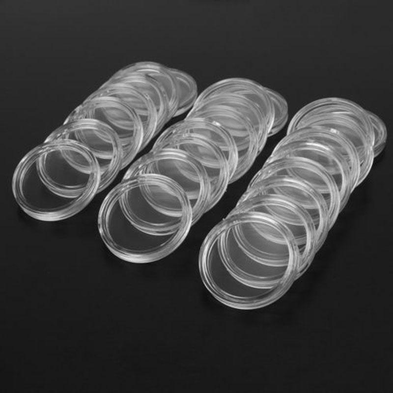 100Pcs Clear Round Capsule Plastic Coin Holder Container Storage Case  For 19mm Applied
