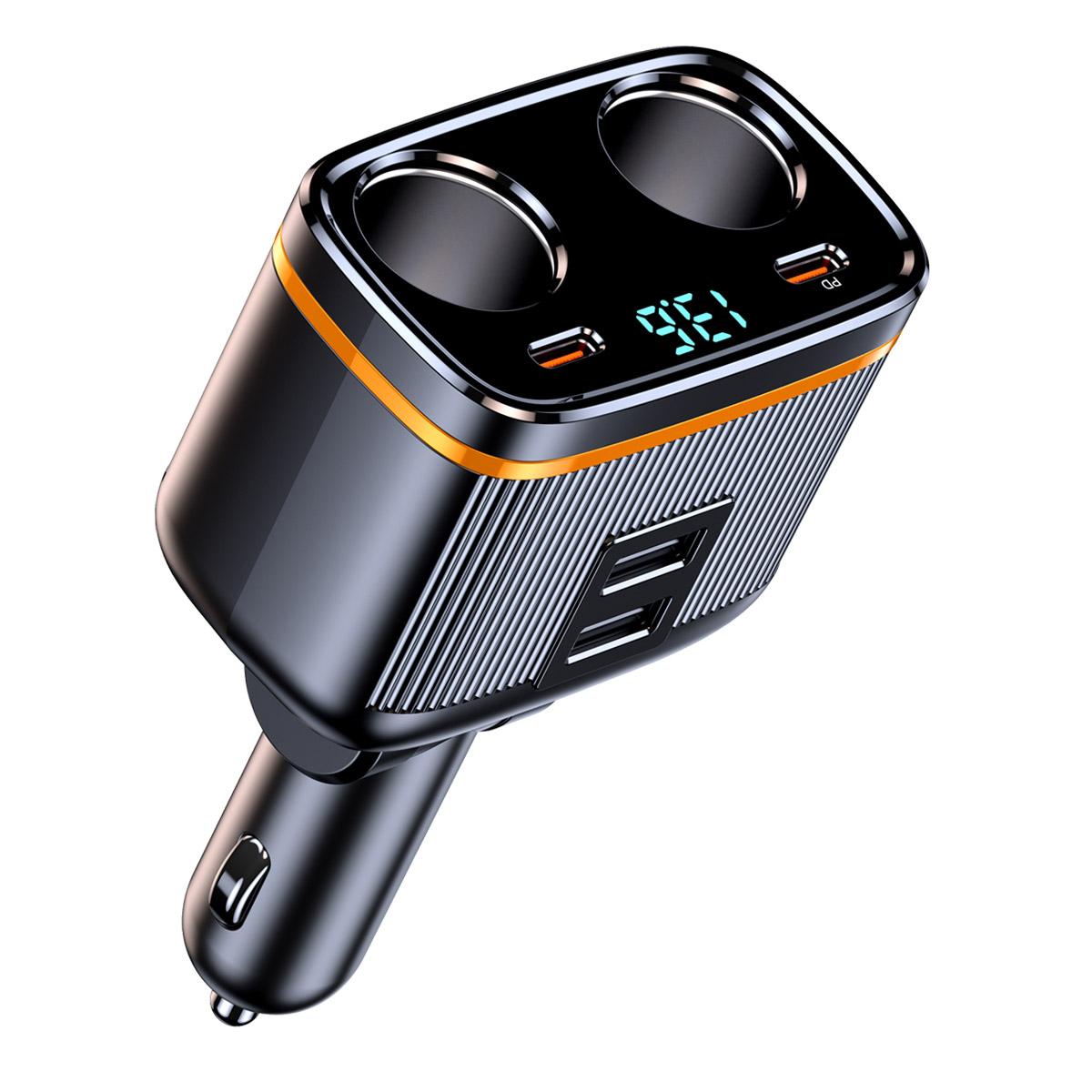 

Автомобильный разветвитель для прикуривателя, 2 гнезда для прикуривателя, тип C, PD, 45 Вт, быстрая зарядка, зарядное устройство для телефона USB, интеллектуальное определение напряжения зарядки чёрный