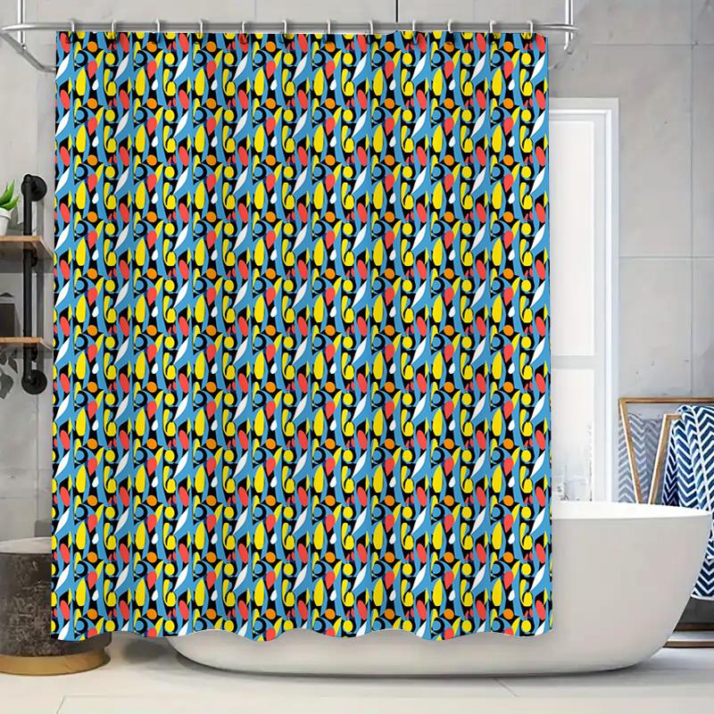 

Brightly Colored Geometric Shower Curtain Modern Bathroom Decor for Kids Room or Home Custom Size Available (Blue/Yellow/Red) 90x180cm