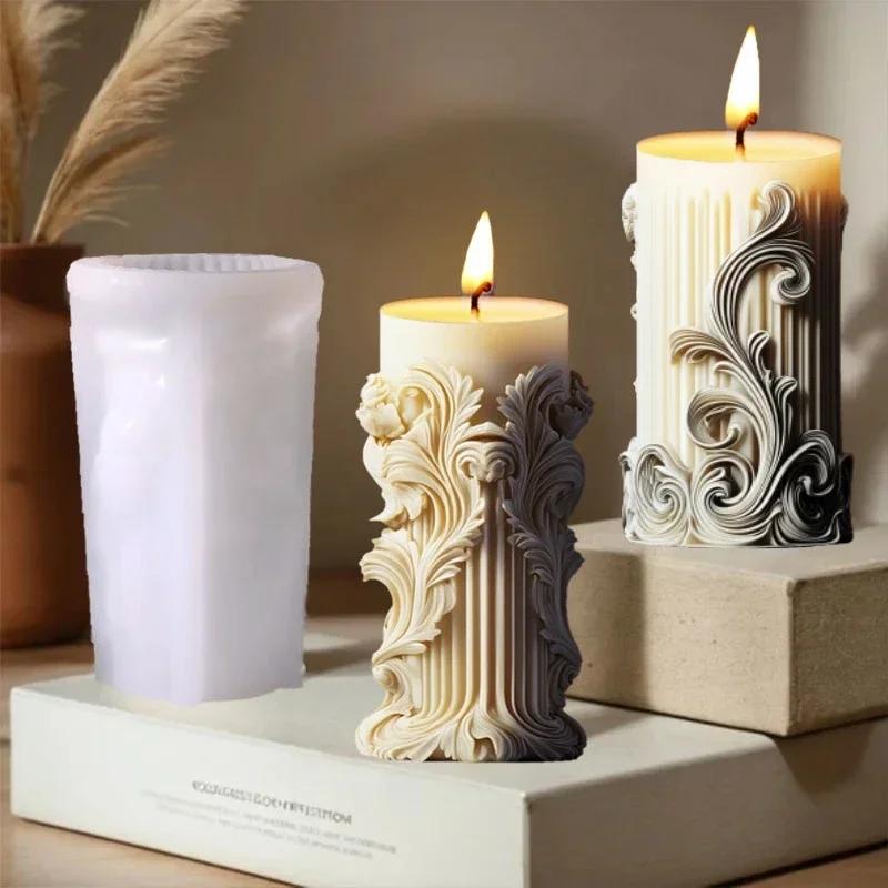 3D Rattan relief cylindrical candle silicone mold blooming peony relief cylindrical candle mould flower cylindrical gypsum molds