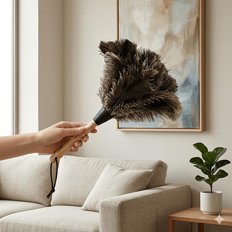 Feather Duster Wooden Handle Duster Anti-Static Dust Removal Dusters Ostrich Duster Feather Fur Brush For Home Cleaning Tools