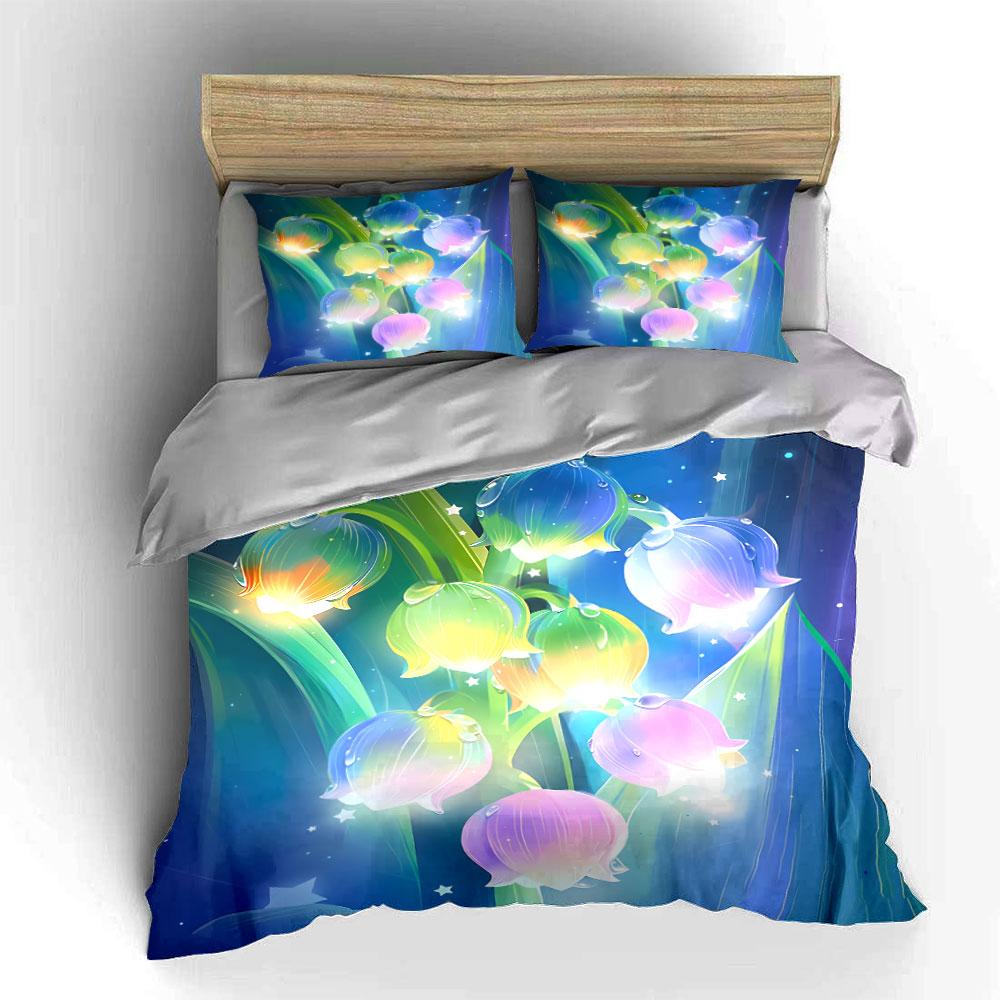 Colorful Floral Fantasy Decor Set Bedding Set with 1 Duvet Cover 2 Pillowcases Single Double King Queen, Gift