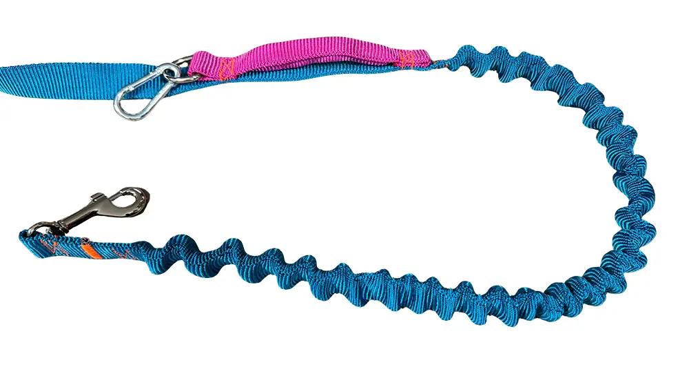 Dog Leash with Shock Absorber, Short Adjustable, with Handle, 280cm, TURQUOISE, AMOhand, Fasten