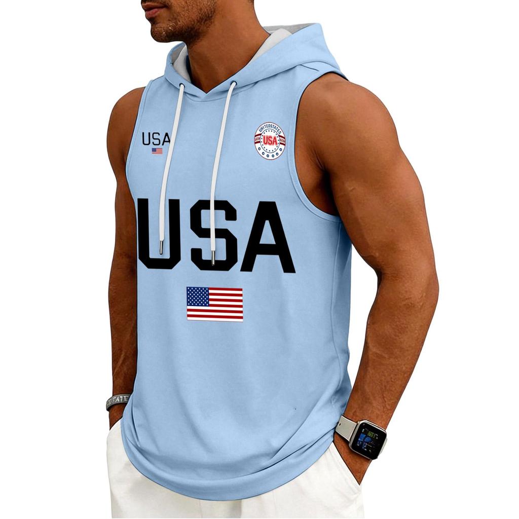 Men's Tank Top Gym Sleeveless Hoodie Shirt Washed Sports Muscle Shirts Fitness Vest With Hood