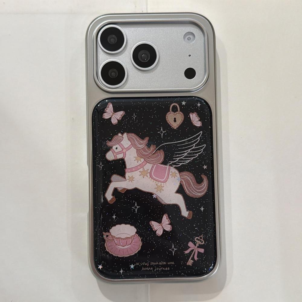 Премиальная пудра с блестками черный фон крыло пони подходит для чехла для мобильного телефона apple 17promax защитный чехол iphone14 13 новый 16 новый год 15pro iPhone 14