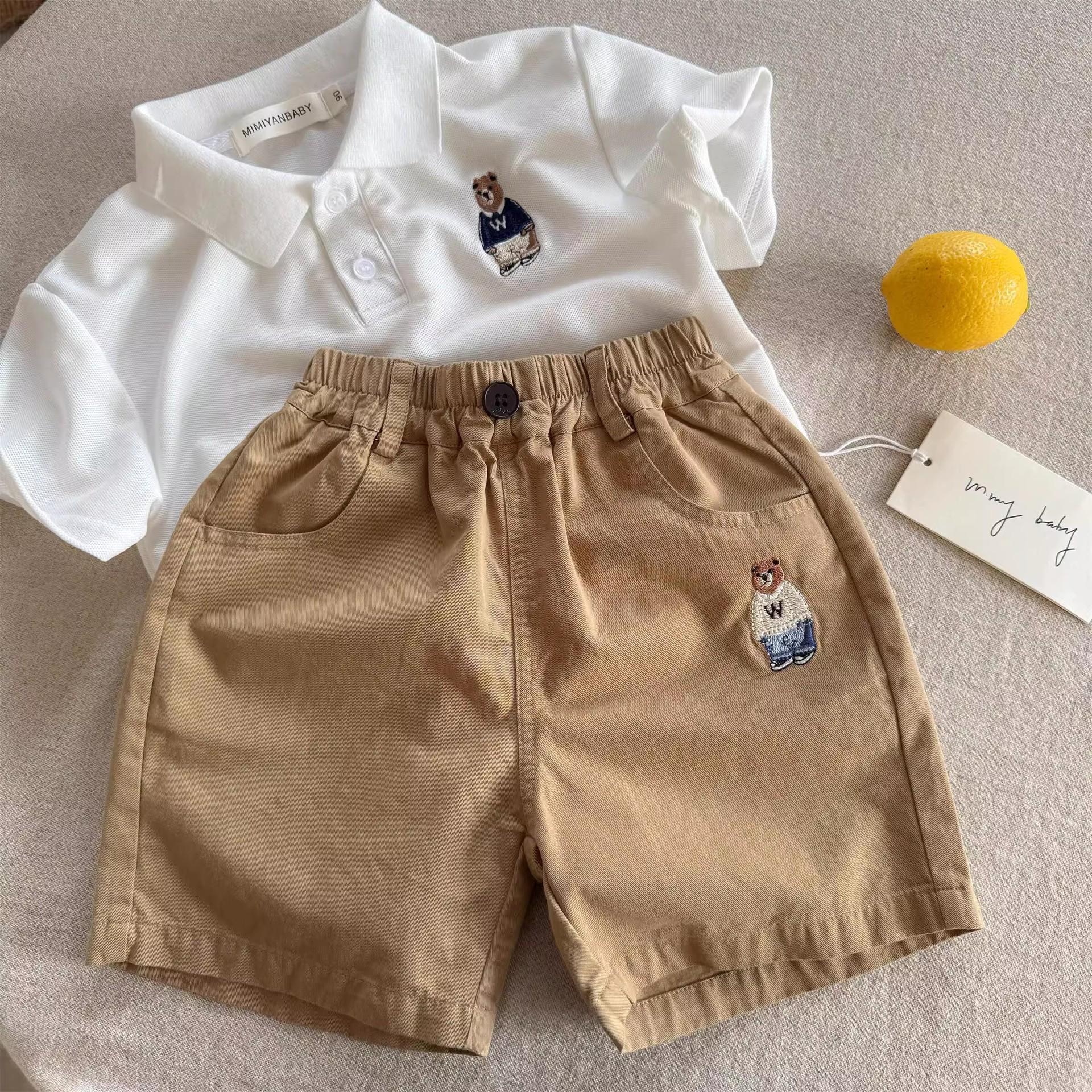 

Летние детские шорты в японском уличном стиле с вышивкой медведя, 2025 Size 120 хаки