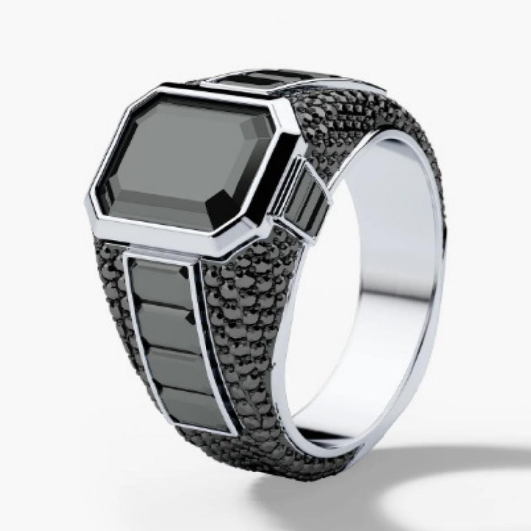 

Ретро мужское кольцо из имитации тайского серебра с черным агатом, персонализированное и модное мужское кольцо с камнем на четырех зубцах 8