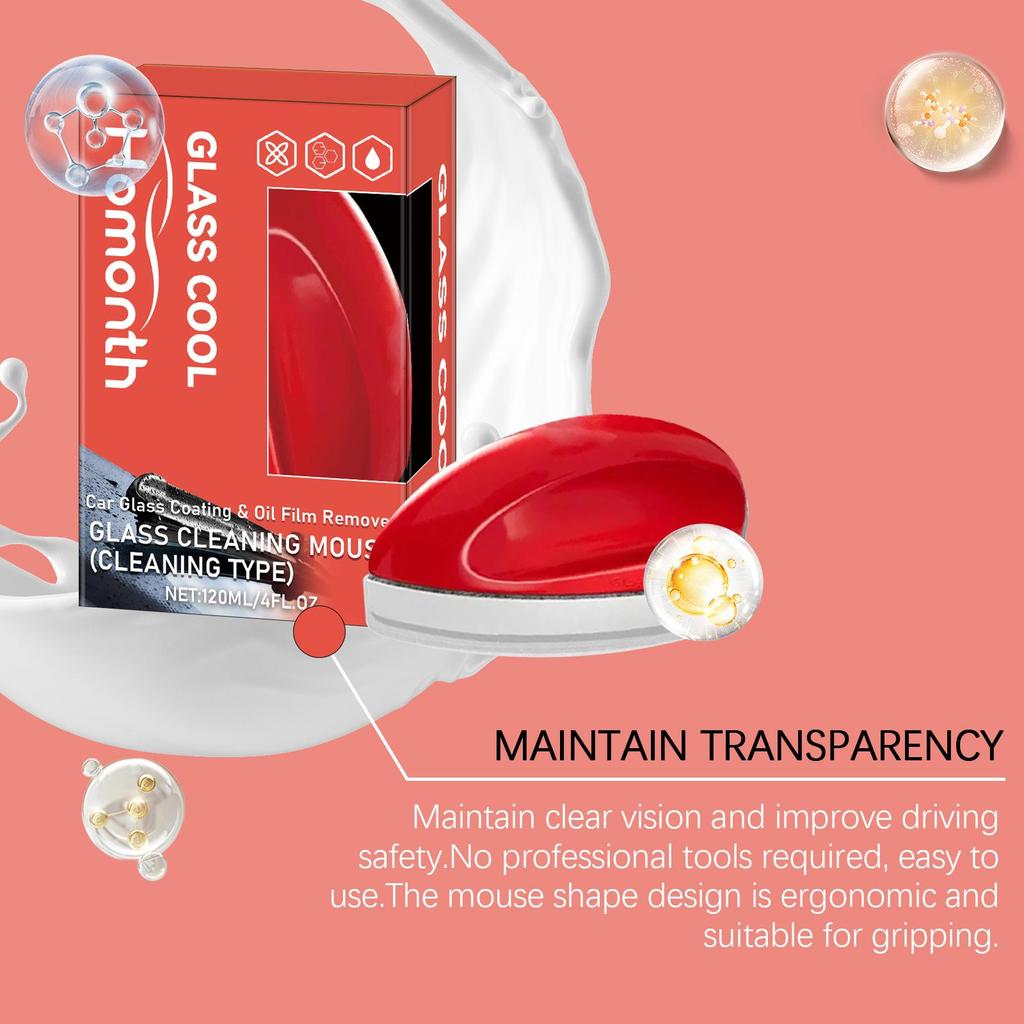 120ml Homonth Car Glass Glossy Powerful Car Windshield Cleaner Oil Film Remover Car Window Glass Cleaner Removes Dirt Car Cleaning Brush