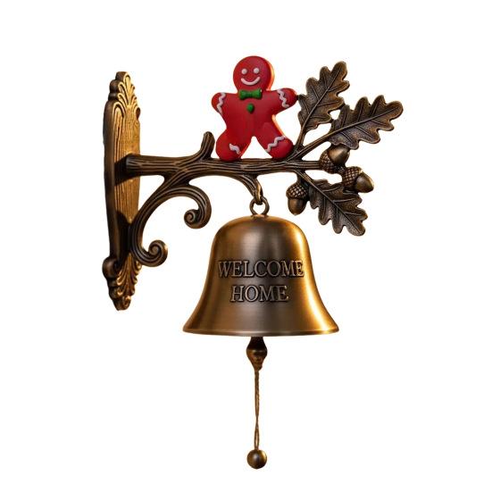 Christmas Welcome Home Bell Wall Mounted Rustic Metal Doorbell Vintage Santa Reindeer Snowman Penguin Hanging Dinner Bell for Front Door Yard