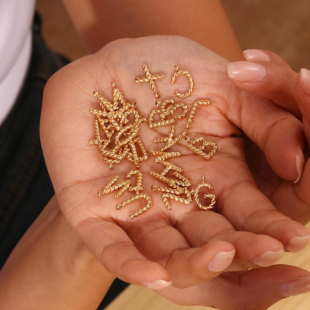 MamacitaSlay DIY Classic Mini Twist Initial Letters Stainless Steel Charms For Jewelry Gold Plated Waterproof Decoden Charms